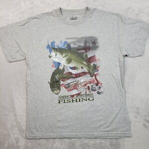 Fishing Shirt Mens Large American Sportsman Fisherman Lure Bait Reel Bass Adult*